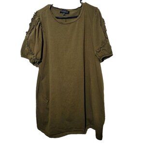 Eloquii Mini Dress 20 Olive Green Ruffle Breathable Casual Cotton Pullover Women